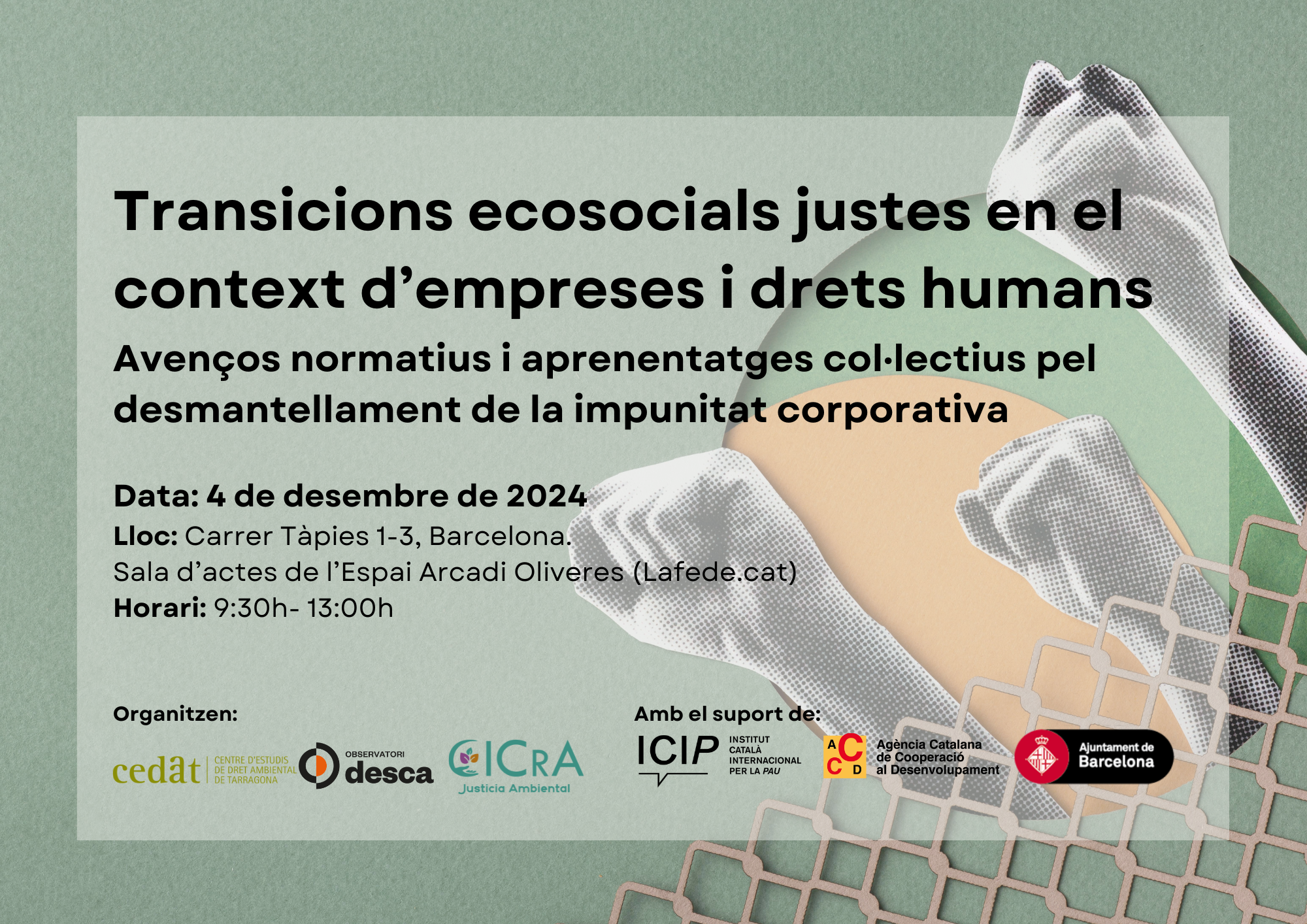 Coorganitzem la jornada: Transicions ecosocials justes en el context d’empreses i drets humans.